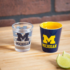 University Of Michigan 4-Piece Ceramic and Glass 2oz. Shot Glass Set