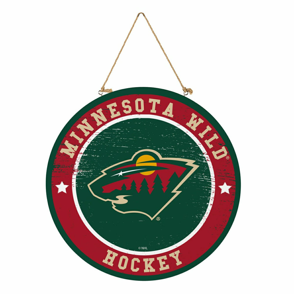 Minnesota Wild Round Door Décor with Hanging Rope, 18x18