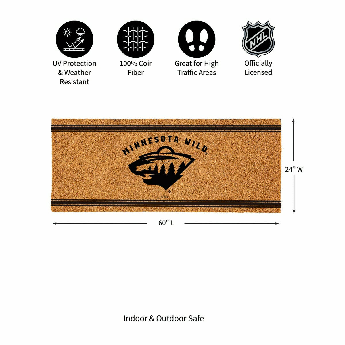 Minnesota Wild Extra Large One Color Coir Mat, 60"x24"