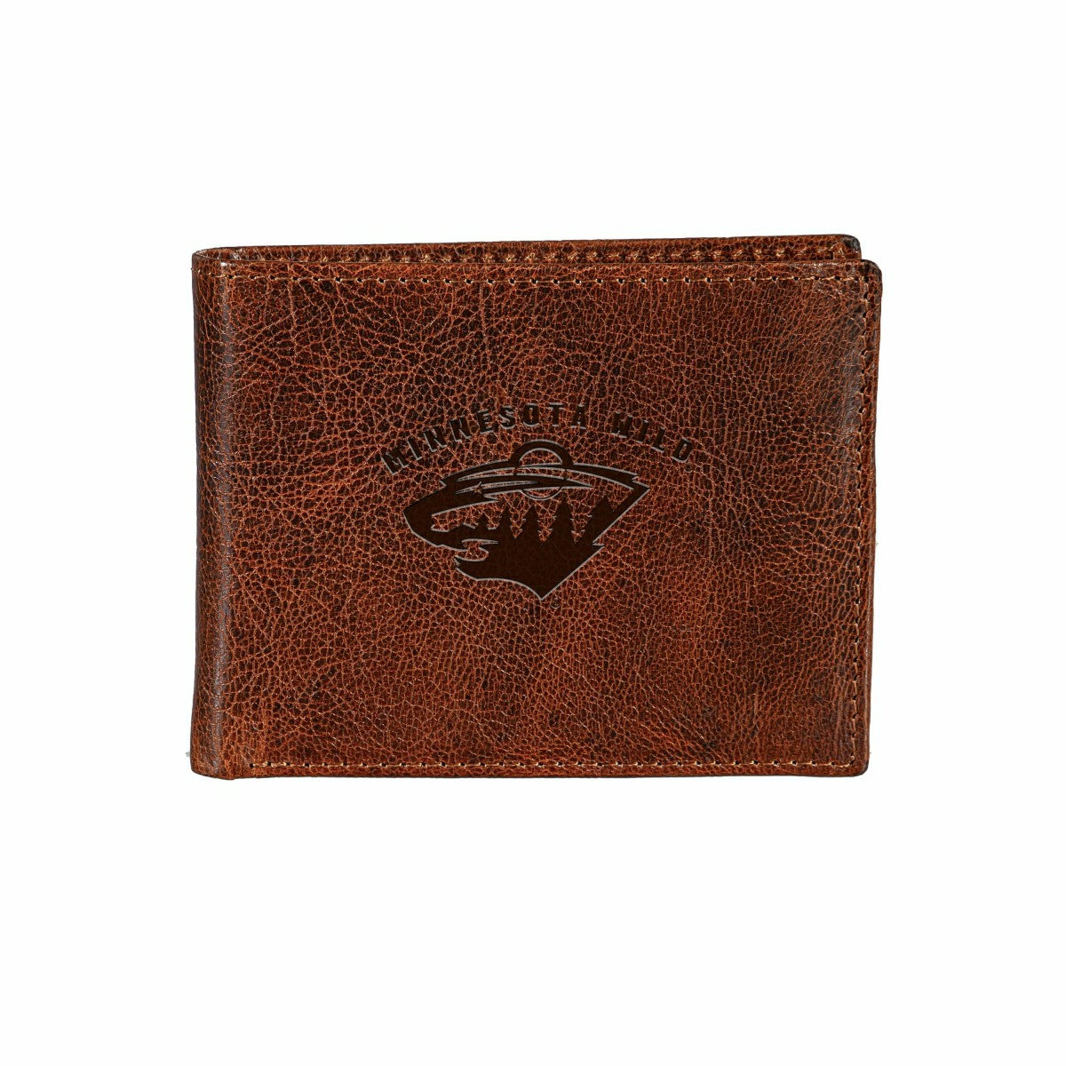 Minnesota Wild, Embossed 100% Genuine Tumbled Leather Passcase Bi-Fold