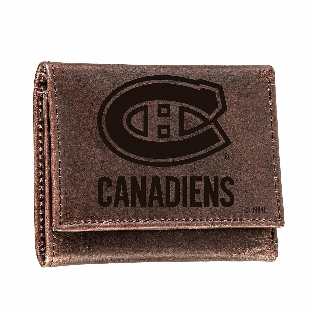 Montreal Canadiens, Tri-Fold Wallet, Brown, CH, 100% Genuine Leather