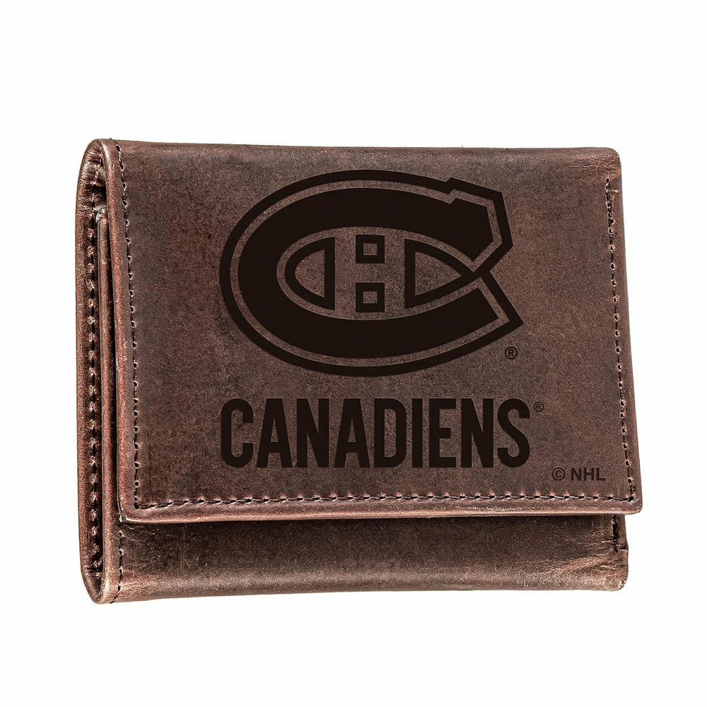 Montreal Canadiens, Tri-Fold Wallet, Brown, CH, 100% Genuine Leather