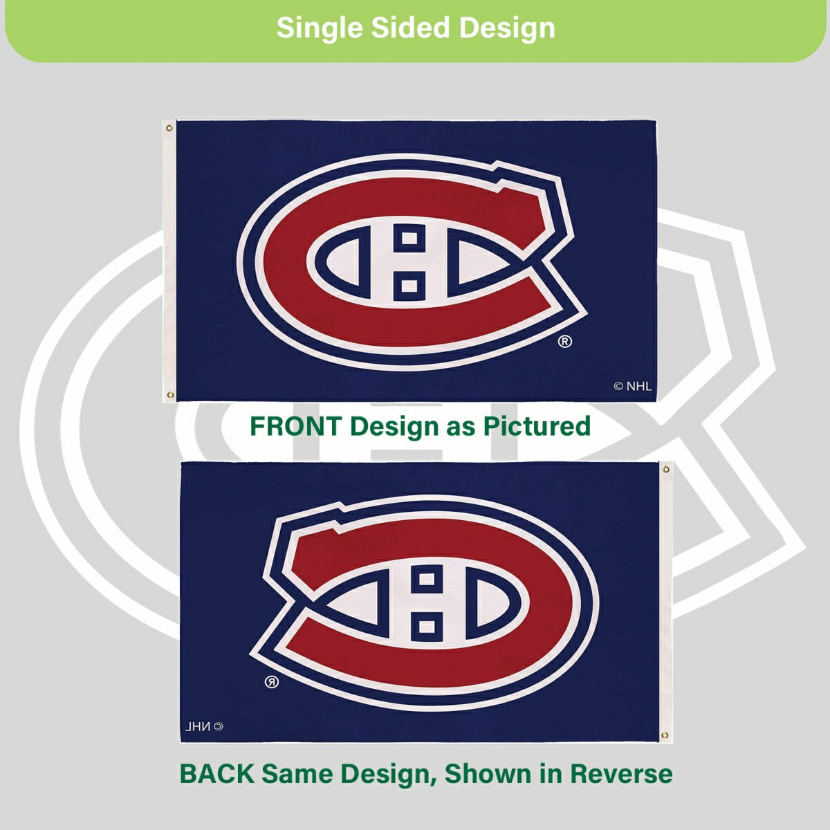 Montreal Canadiens Single Sided Flag with 2 Grommets, 3'x5'