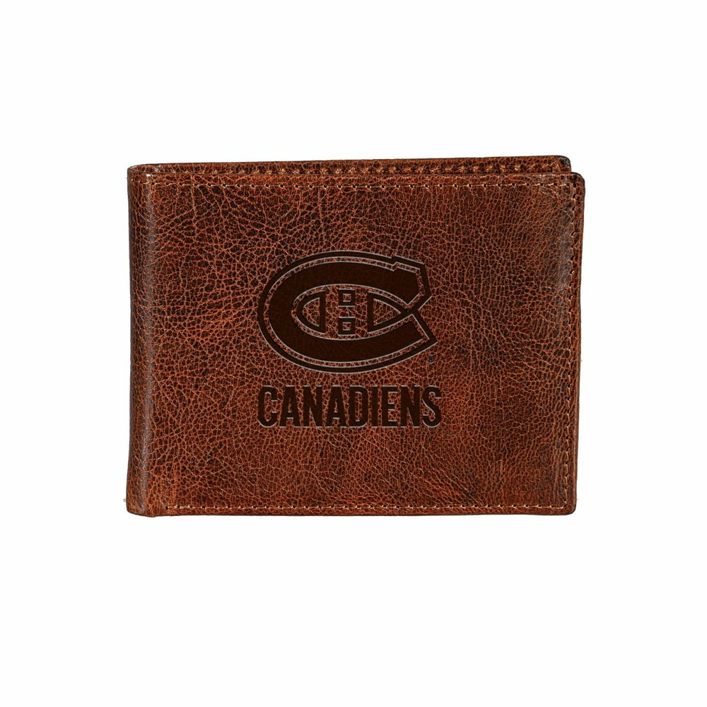 Montreal Canadiens, Embossed 100% Genuine Tumbled Leather Passcase Bi-