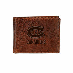 Montreal Canadiens, Embossed 100% Genuine Tumbled Leather Passcase Bi-
