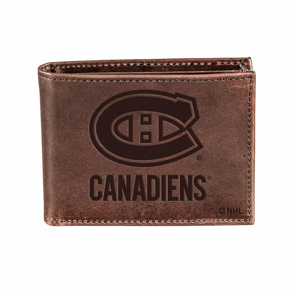 Montreal Canadiens, Bi-Fold Wallet, Brown, CH, 100% Genuine Leather