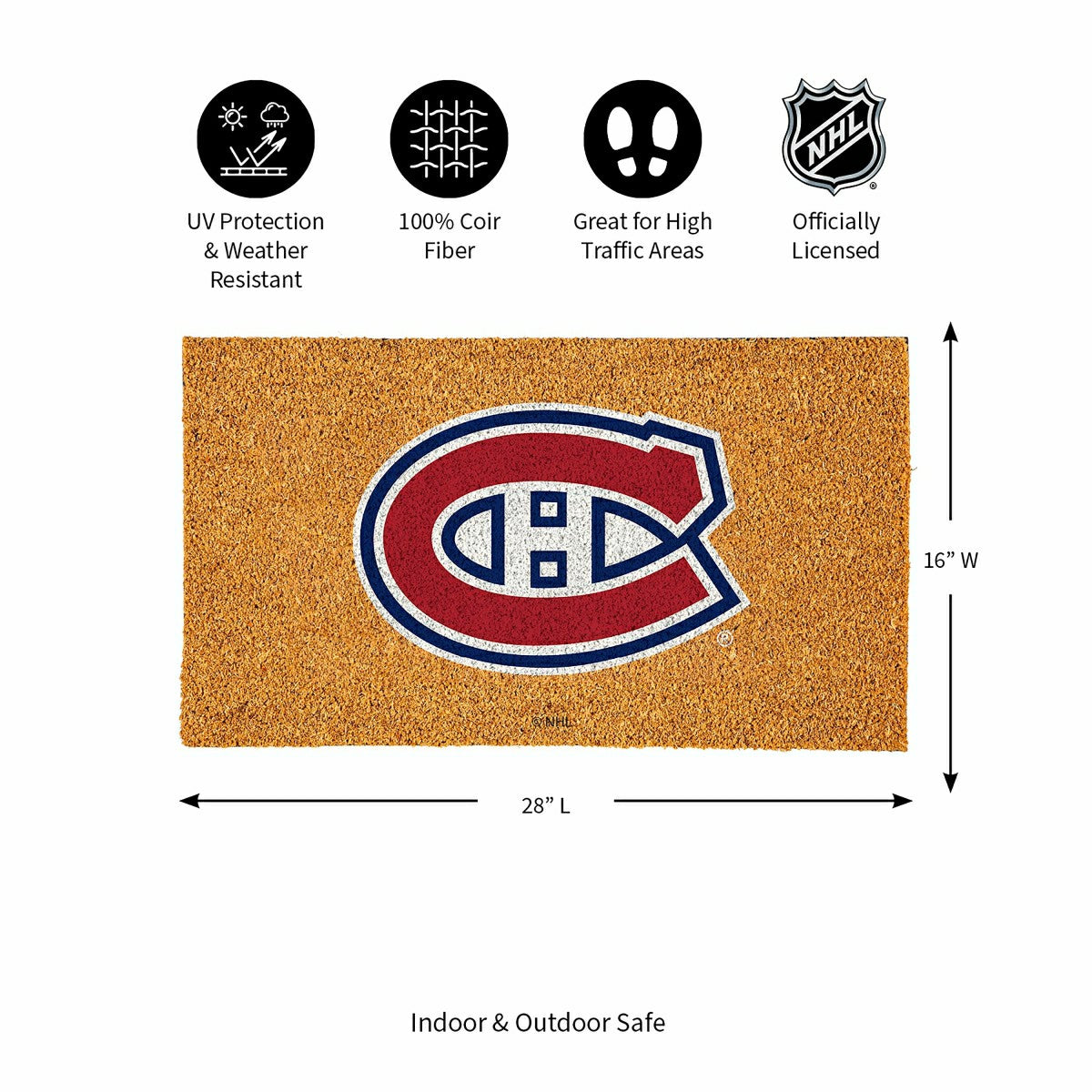Coir Mat, 16"x28", Montreal Canadiens