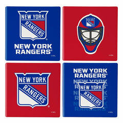 New York Rangers Ceramic Coasters Set, 4pcs with Wood Caddy