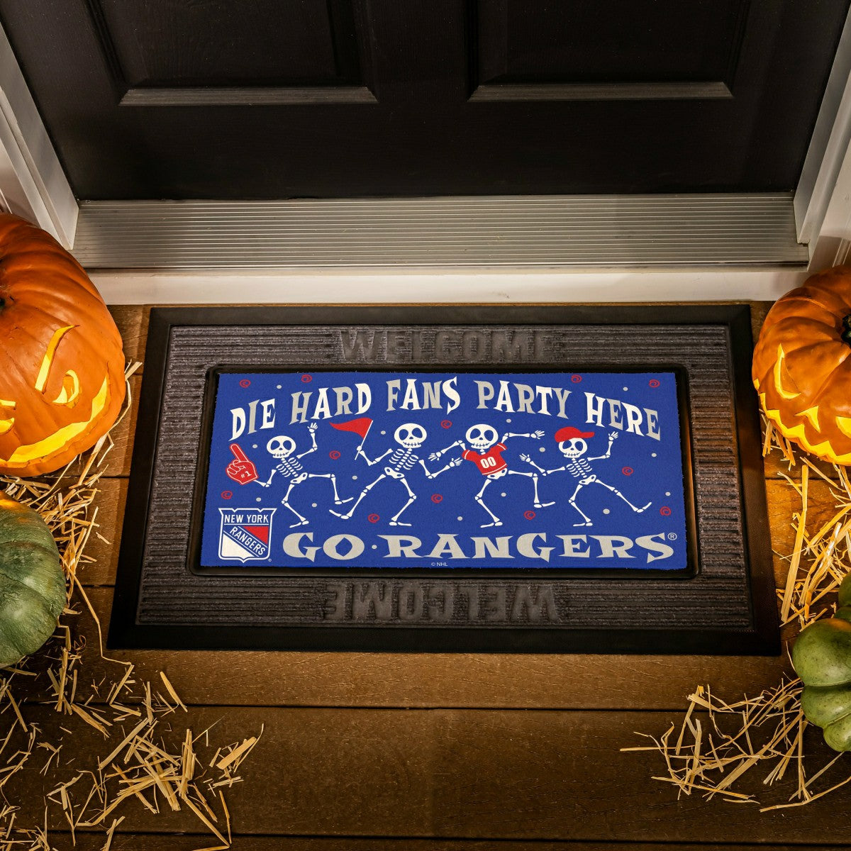 New York Rangers Flocked Coir Halloween Sassafras Switch Mat, 22"x10"