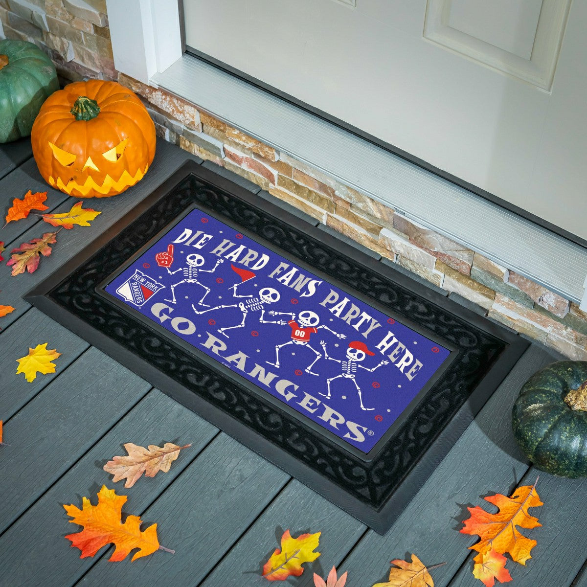 New York Rangers Flocked Coir Halloween Sassafras Switch Mat, 22"x10"