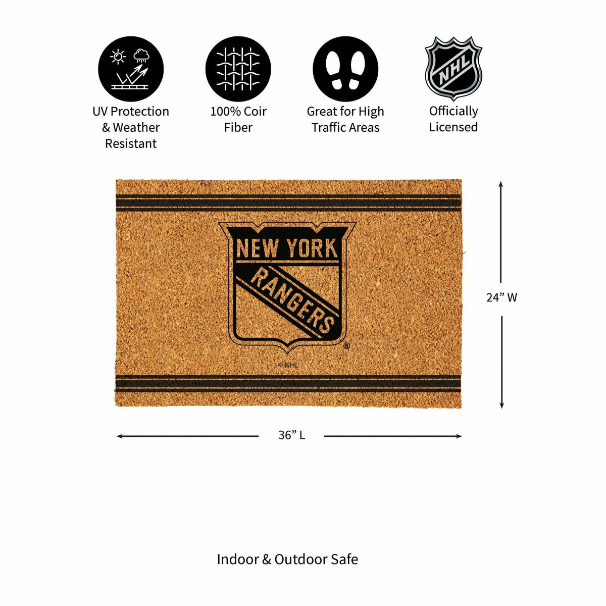 New York Rangers Large One Color Coir Mat, 36"x24"