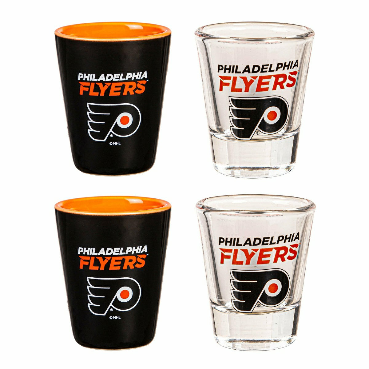 Philadelphia Flyers 4-Piece Ceramic and Glass 2oz. Shot Glass Set
