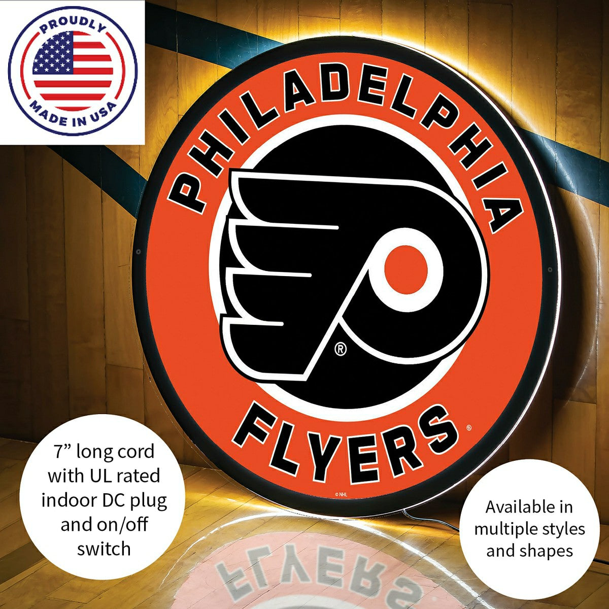 LED Wall Decor, Round, Philadelphia Flyers
