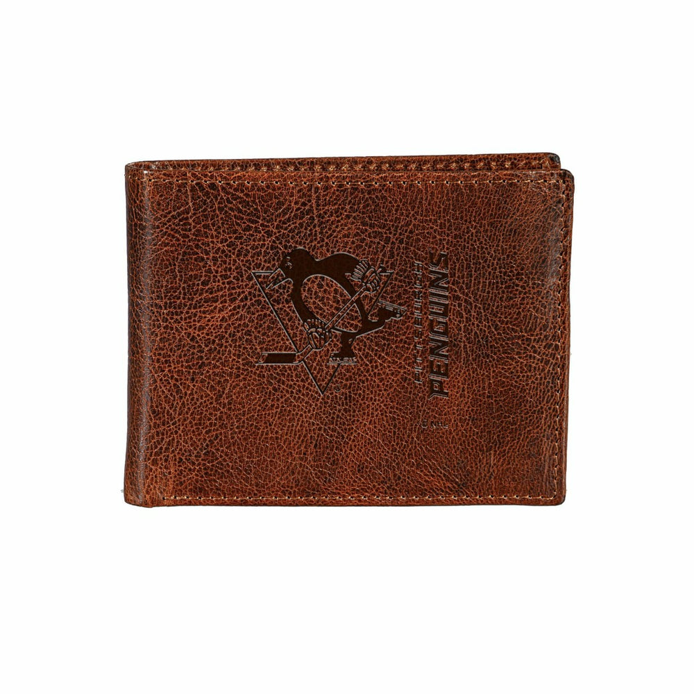 Pittsburgh Penguins, Embossed 100% Genuine Tumbled Leather Passcase Bi