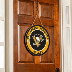 Pittsburgh Penguins Round Door Décor with Hanging Rope, 18x18