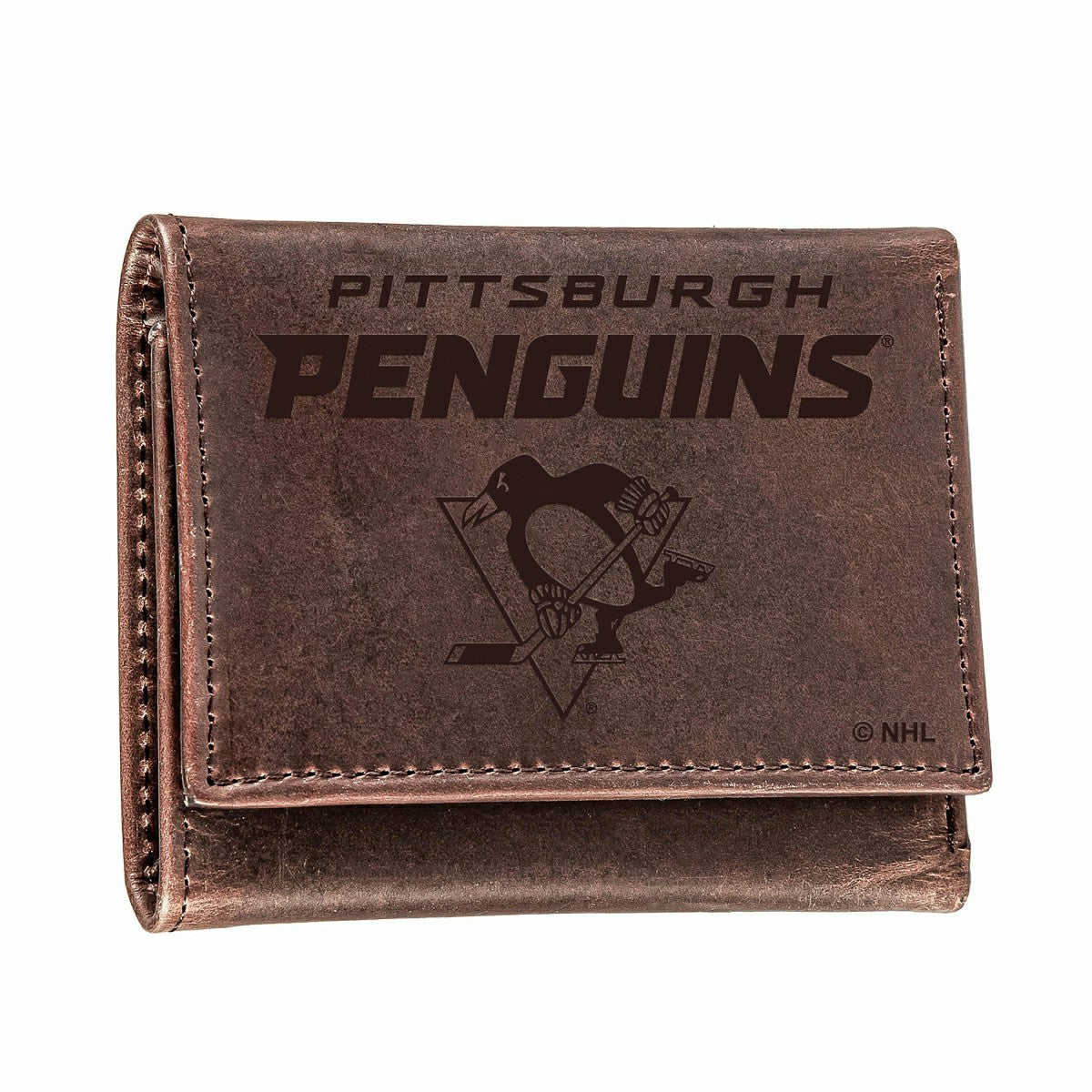 Pittsburgh Penguins, Tri-Fold Wallet, Brown, CH, 100% Genuine Leather