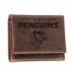 Pittsburgh Penguins, Tri-Fold Wallet, Brown, CH, 100% Genuine Leather