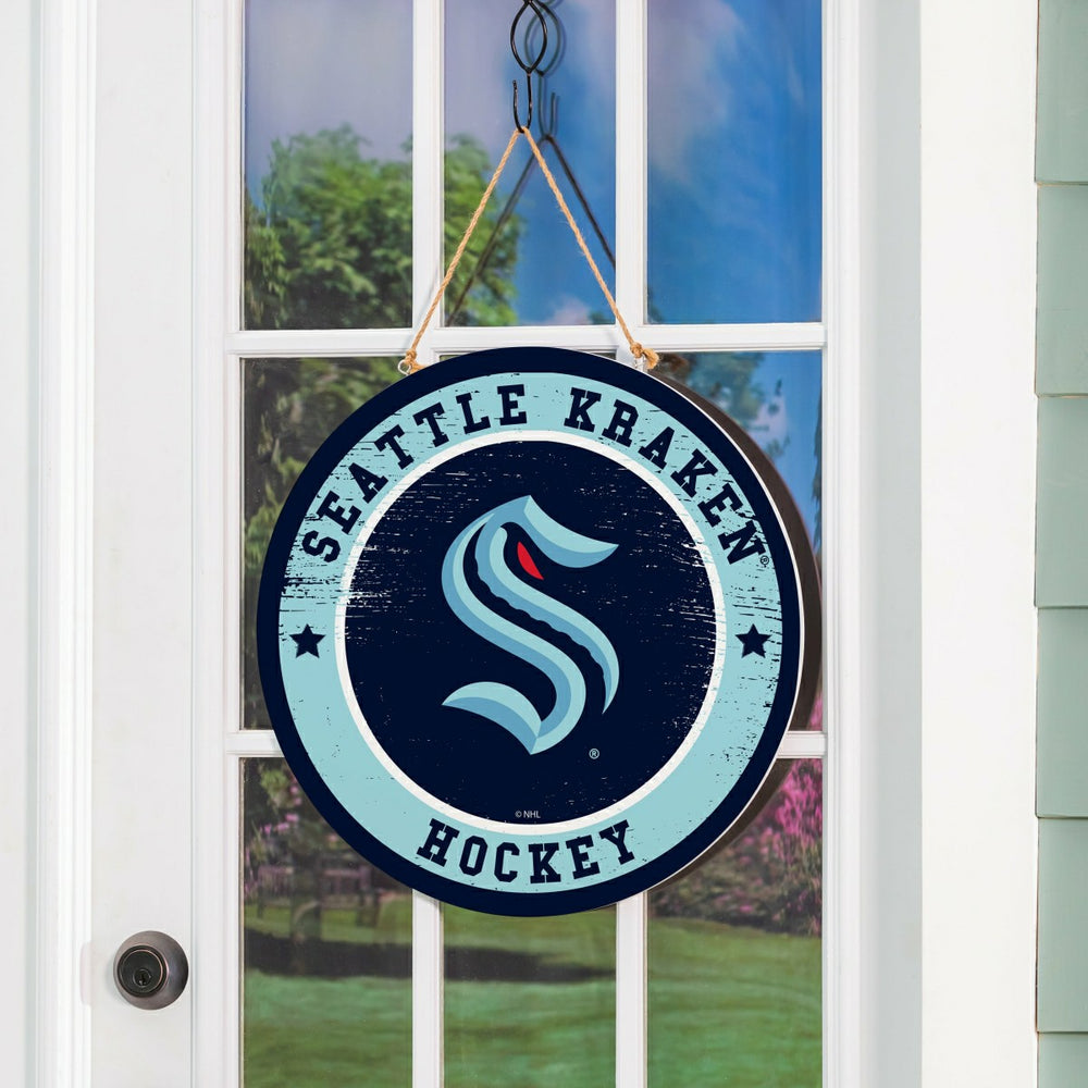 Seattle Kraken Round Door Décor with Hanging Rope, 18x18
