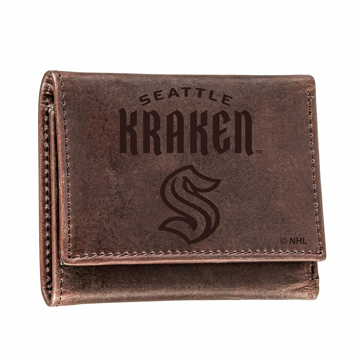 Seattle Kraken, Tri-Fold Wallet, Brown, CH, 100% Genuine Leather
