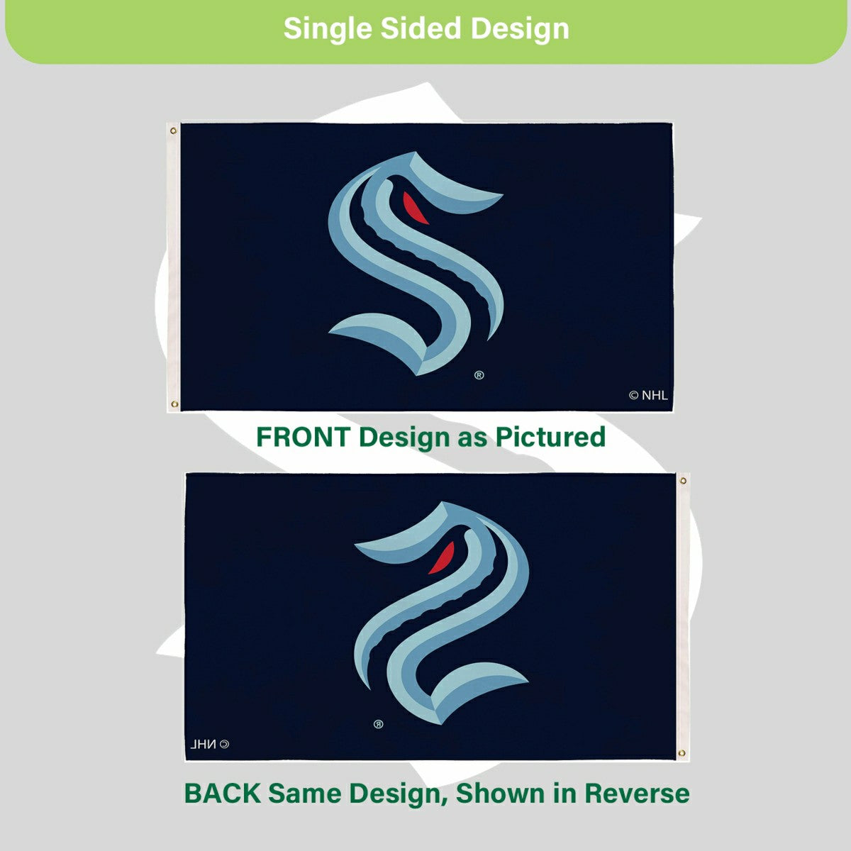 Seattle Kraken Single Sided Flag w/ 2 Grommets, 3'x5'