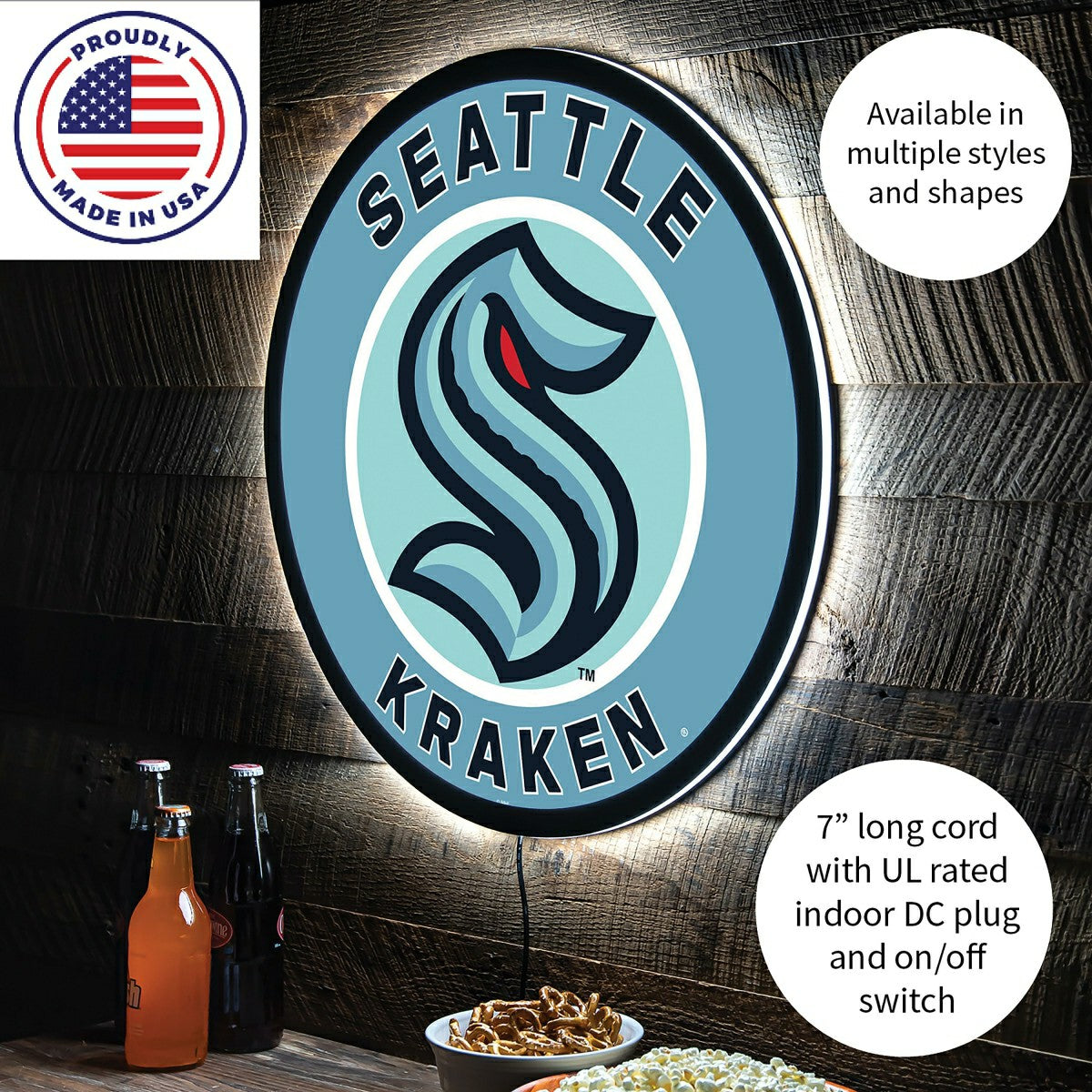 LED Wall Decor, Round, Seattle Kraken