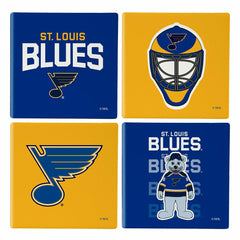 St Louis Blues Ceramic Coasters Set, 4pcs with Wood Caddy