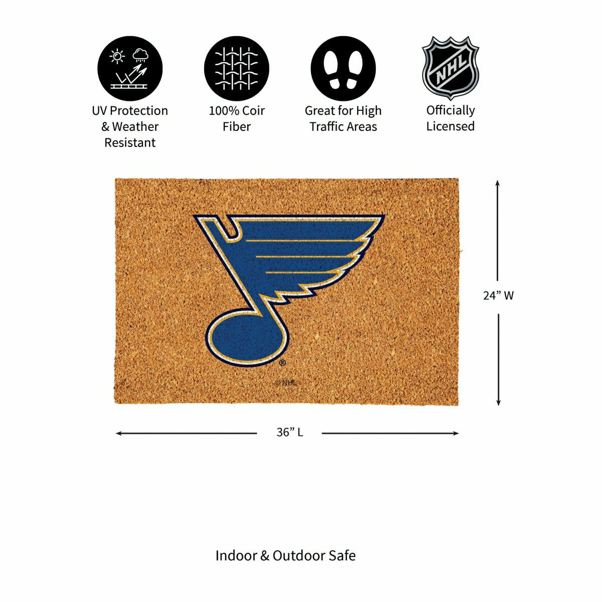 St Louis Blues Large Full Color Coir Mat, 36"x24"