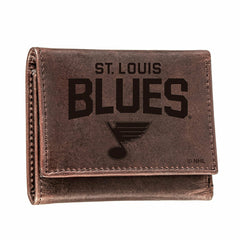 St Louis Blues, Tri-Fold Wallet, Brown, CH, 100% Genuine Leather