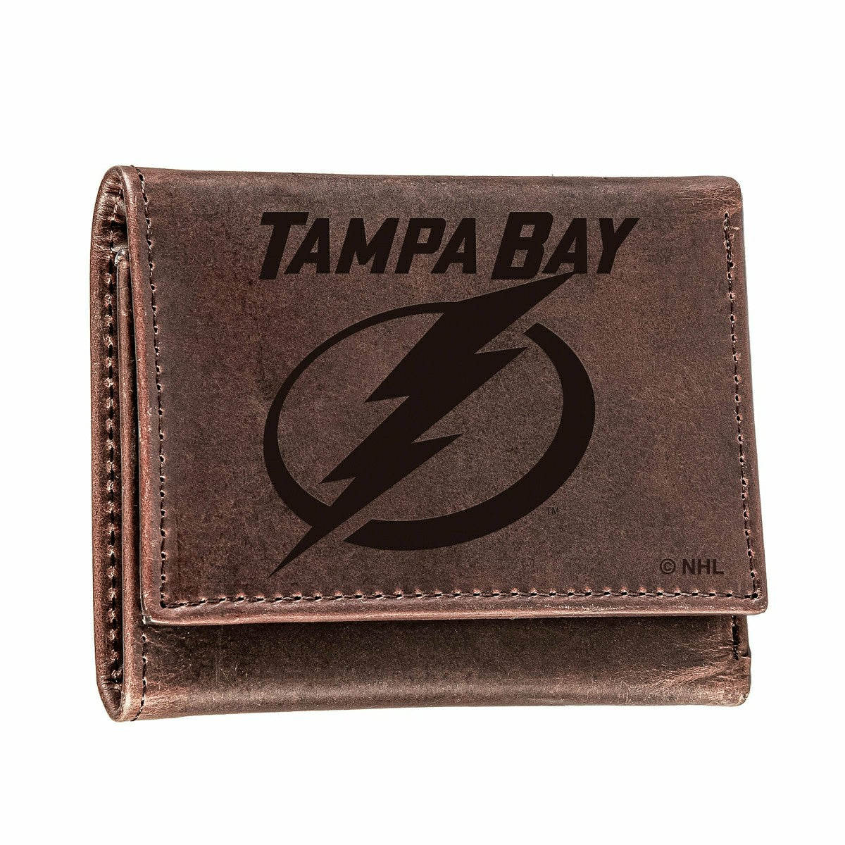 Tampa Bay Lightning, Tri-Fold Wallet, Brown, CH, 100% Genuine Leather