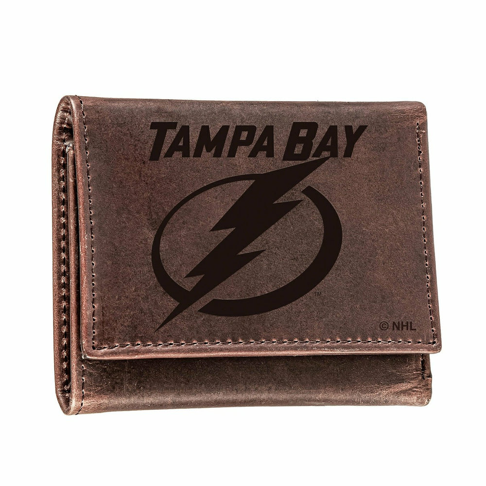 Tampa Bay Lightning, Tri-Fold Wallet, Brown, CH, 100% Genuine Leather