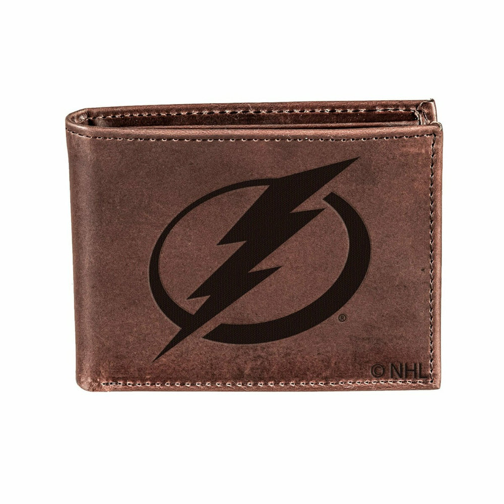 Tampa Bay Lightning, Bi-Fold Wallet, Brown, CH, 100% Genuine Leather