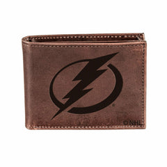 Tampa Bay Lightning, Bi-Fold Wallet, Brown, CH, 100% Genuine Leather