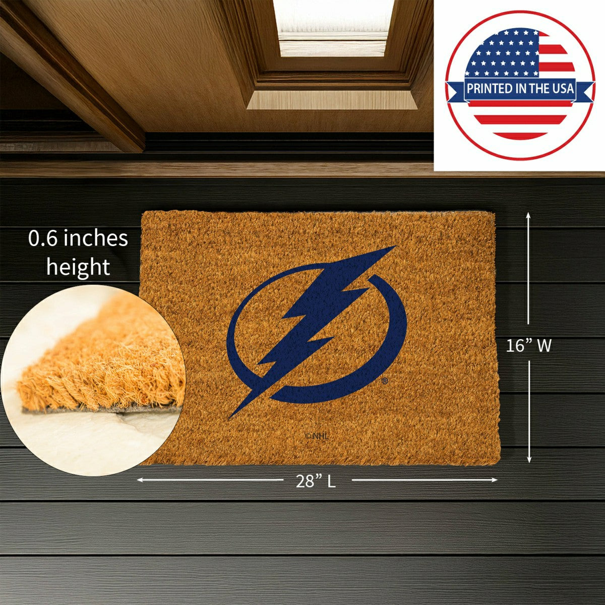 Coir Mat, 16"x28", Tampa Bay Lightning