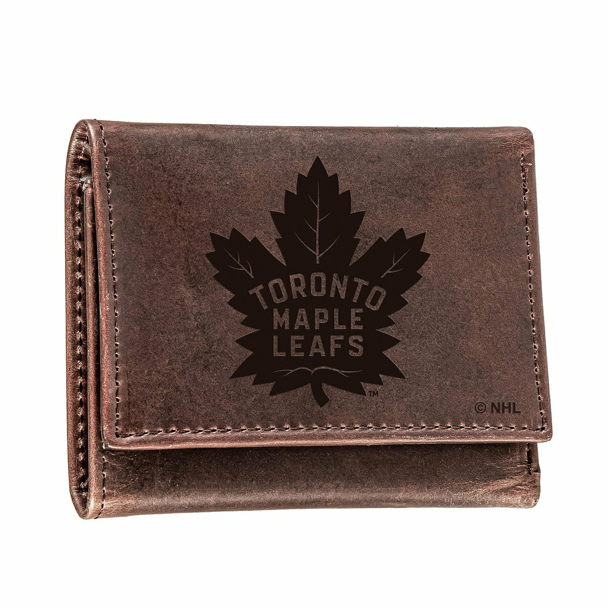 Toronto Maple Leafs, Tri-Fold Wallet, Brown, CH, 100% Genuine Leather