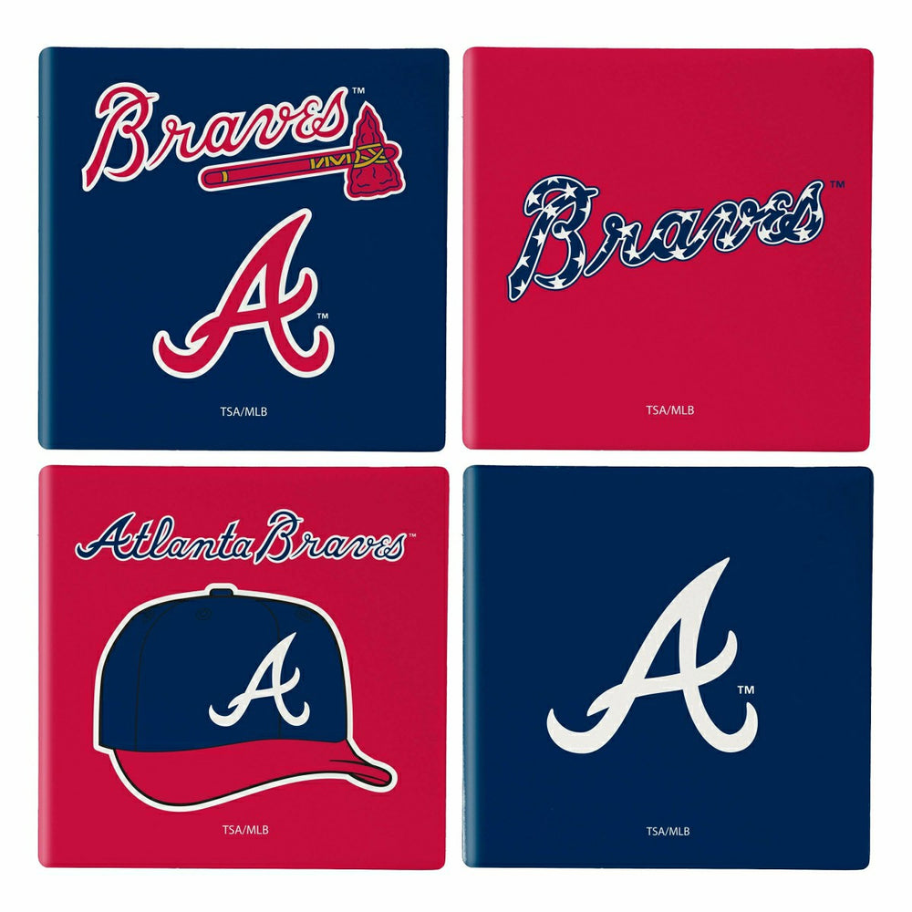 Atlanta Braves Ceramic Coasters Set, 4pcs with Wood Caddy