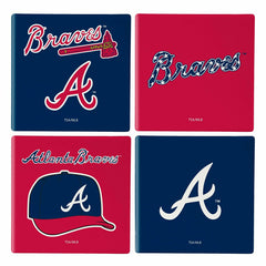 Atlanta Braves Ceramic Coasters Set, 4pcs with Wood Caddy