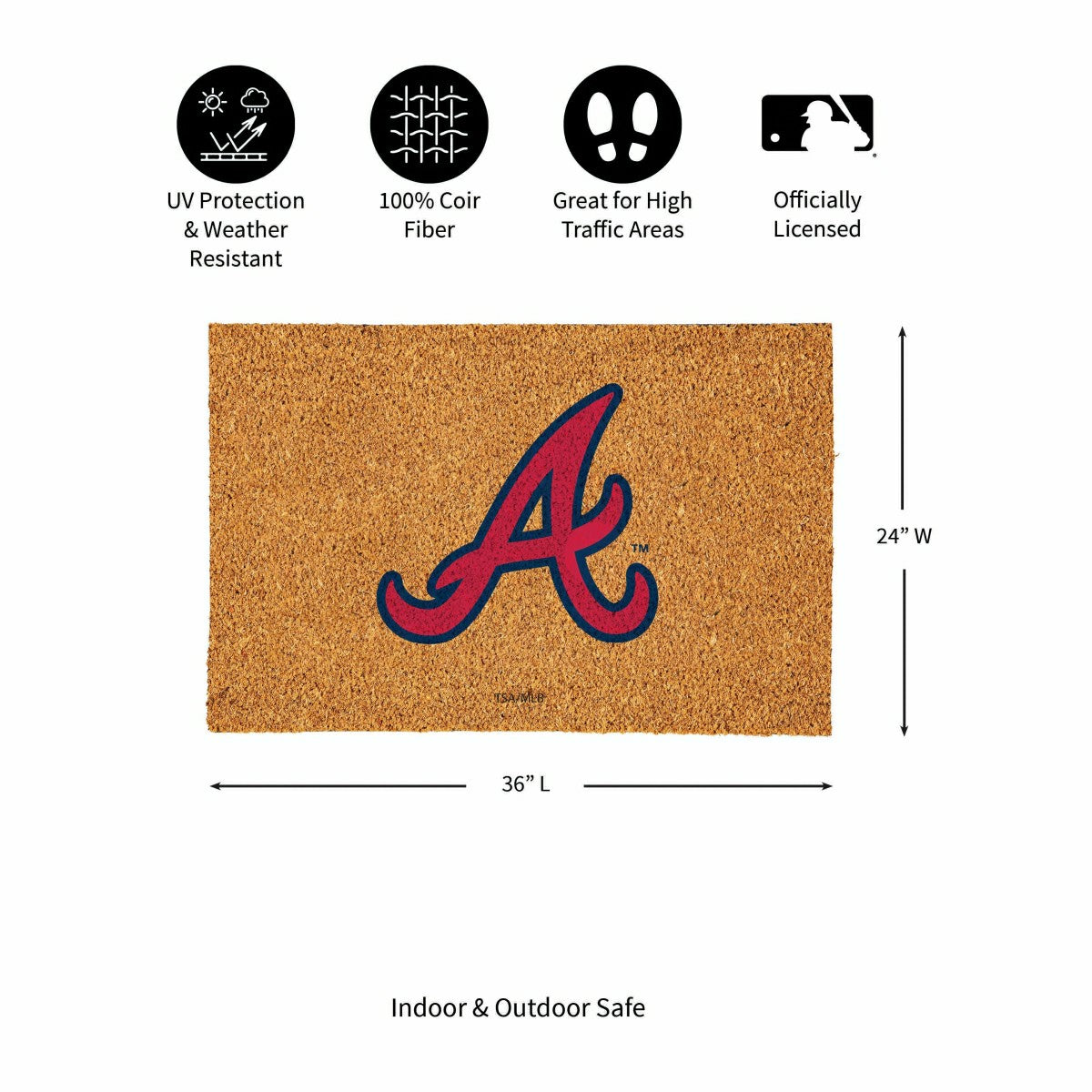 Atlanta Braves Large Full Color Coir Mat, 36"x24"