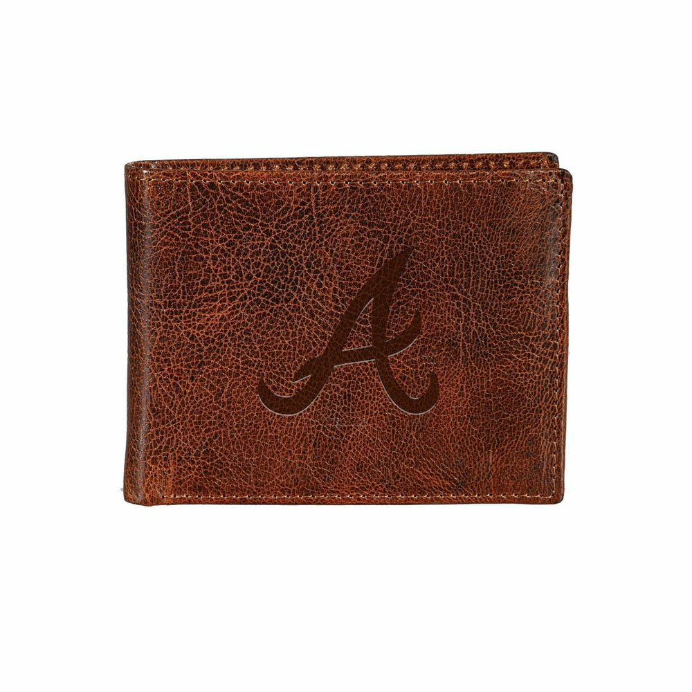 Atlanta Braves, Embossed 100% Genuine Tumbled Leather Passcase Bi-Fold