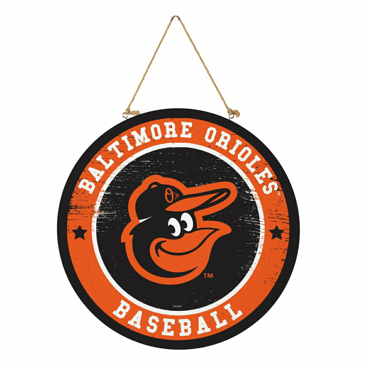 Baltimore Orioles Round Door Décor with Hanging Rope, 18x18
