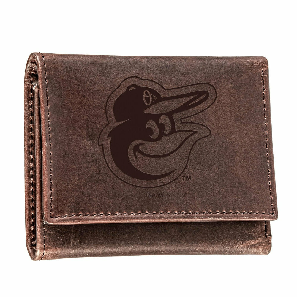 Baltimore Orioles Tri-Fold Wallet Brown 100% Genuine Leather