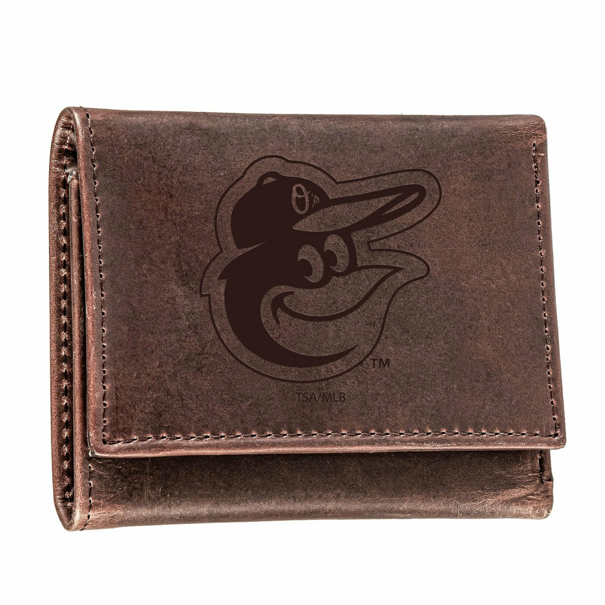 Baltimore Orioles Tri-Fold Wallet Brown 100% Genuine Leather