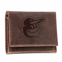 Baltimore Orioles Tri-Fold Wallet Brown 100% Genuine Leather