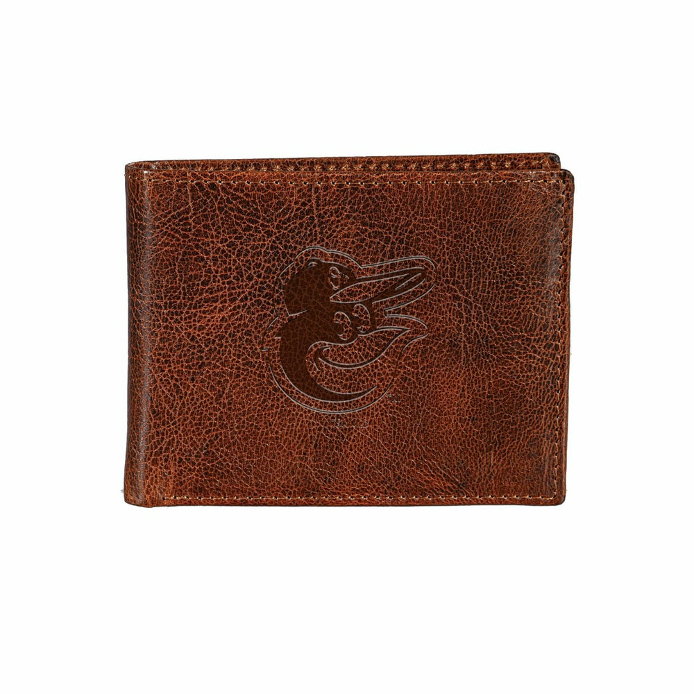 Baltimore Orioles, Embossed 100% Genuine Tumbled Leather Passcase Bi-F