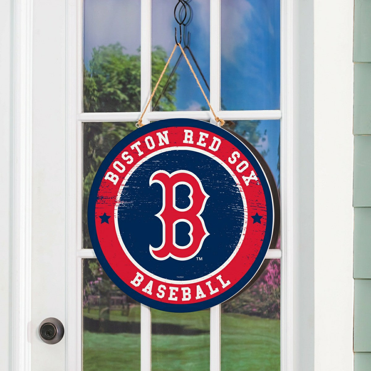 Boston Red Sox Round Door Décor with Hanging Rope, 18x18