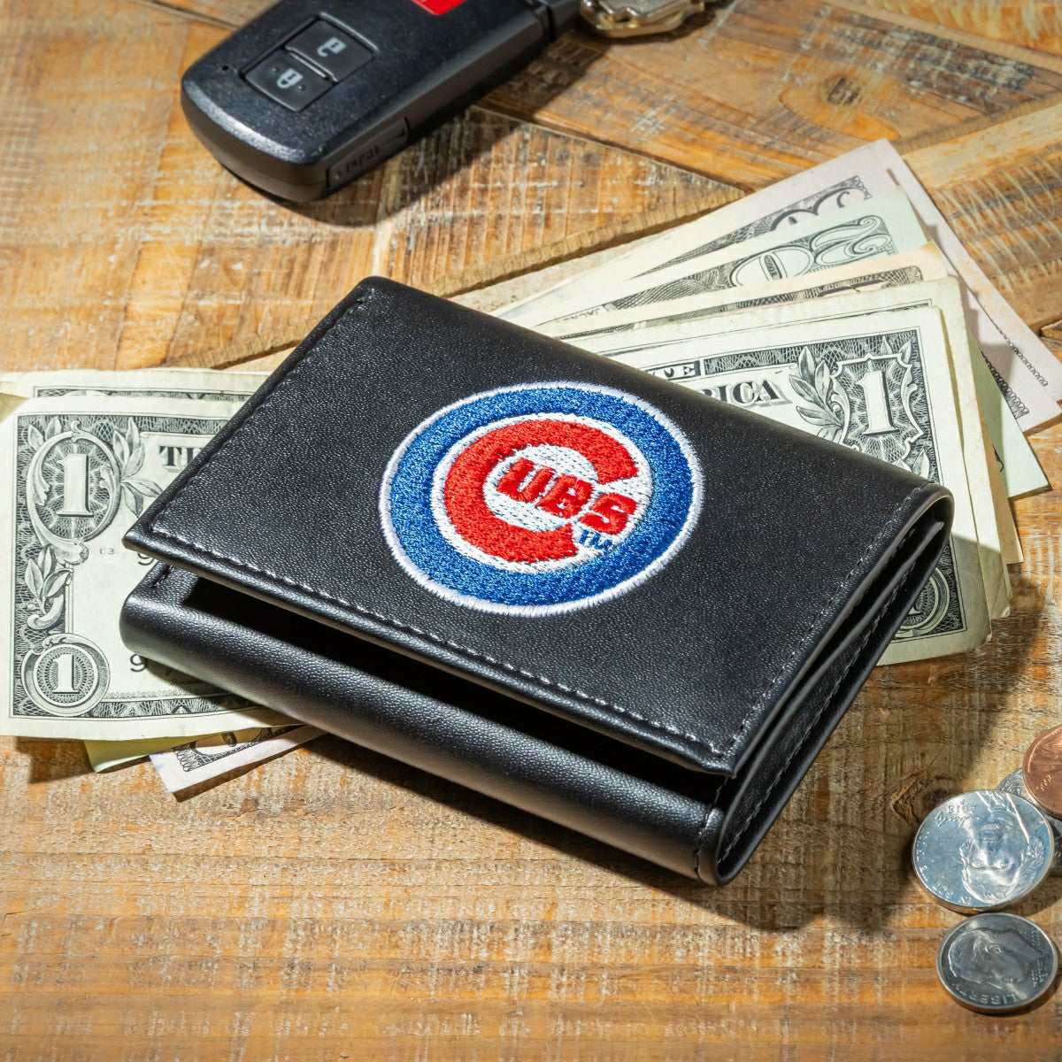 Chicago Cubs Black Tri-Fold Embroidered Wallet