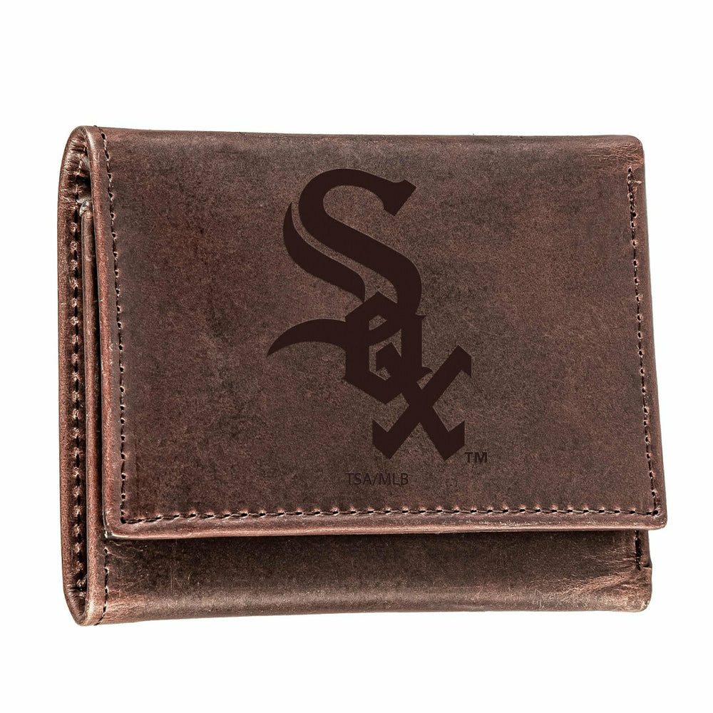 Chicago White Sox Tri-Fold Wallet Brown 100% Genuine Leather