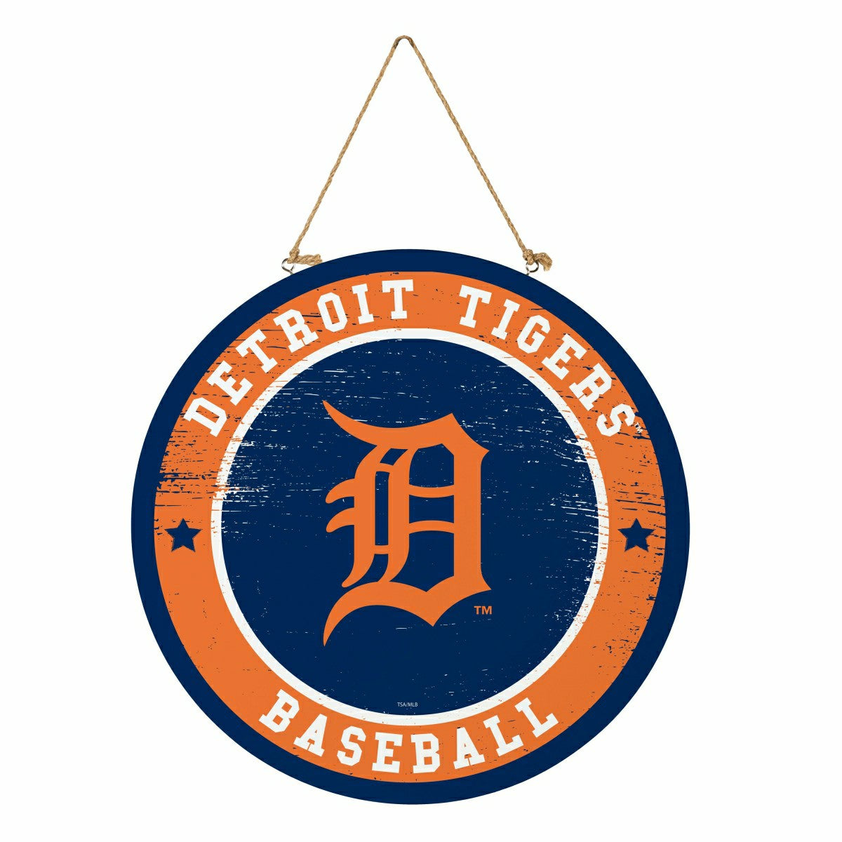 Detroit Tigers Round Door Décor with Hanging Rope, 18x18