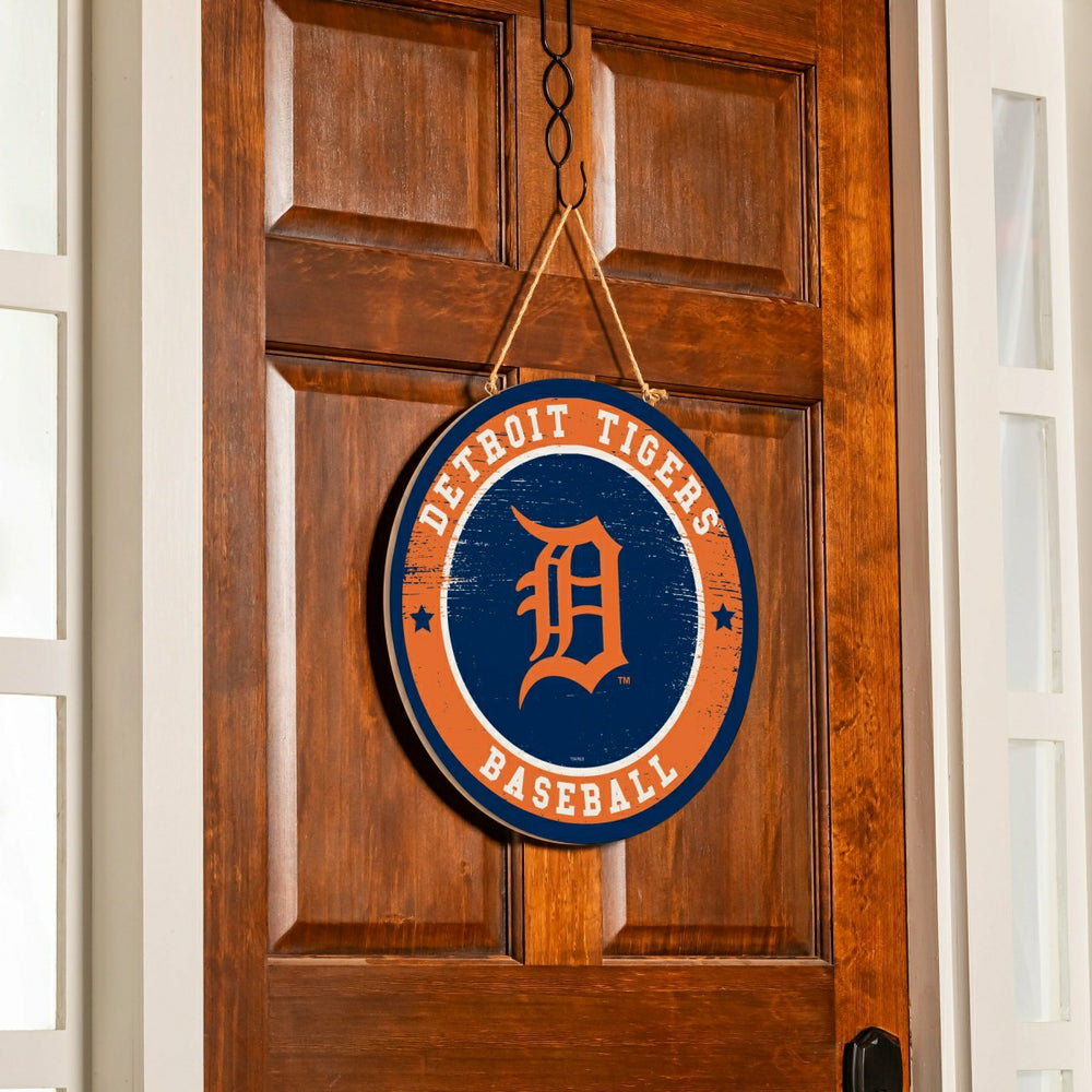 Detroit Tigers Round Door Décor with Hanging Rope, 18x18