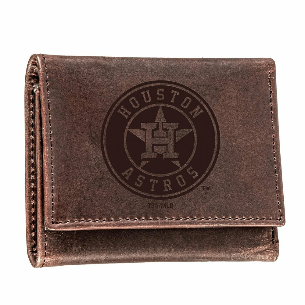 Houston Astros Tri-Fold Wallet Brown 100% Genuine Leather