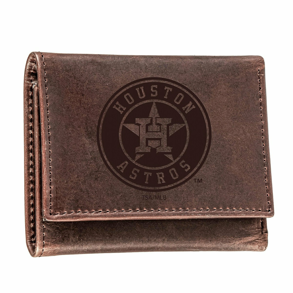 Houston Astros Tri-Fold Wallet Brown 100% Genuine Leather